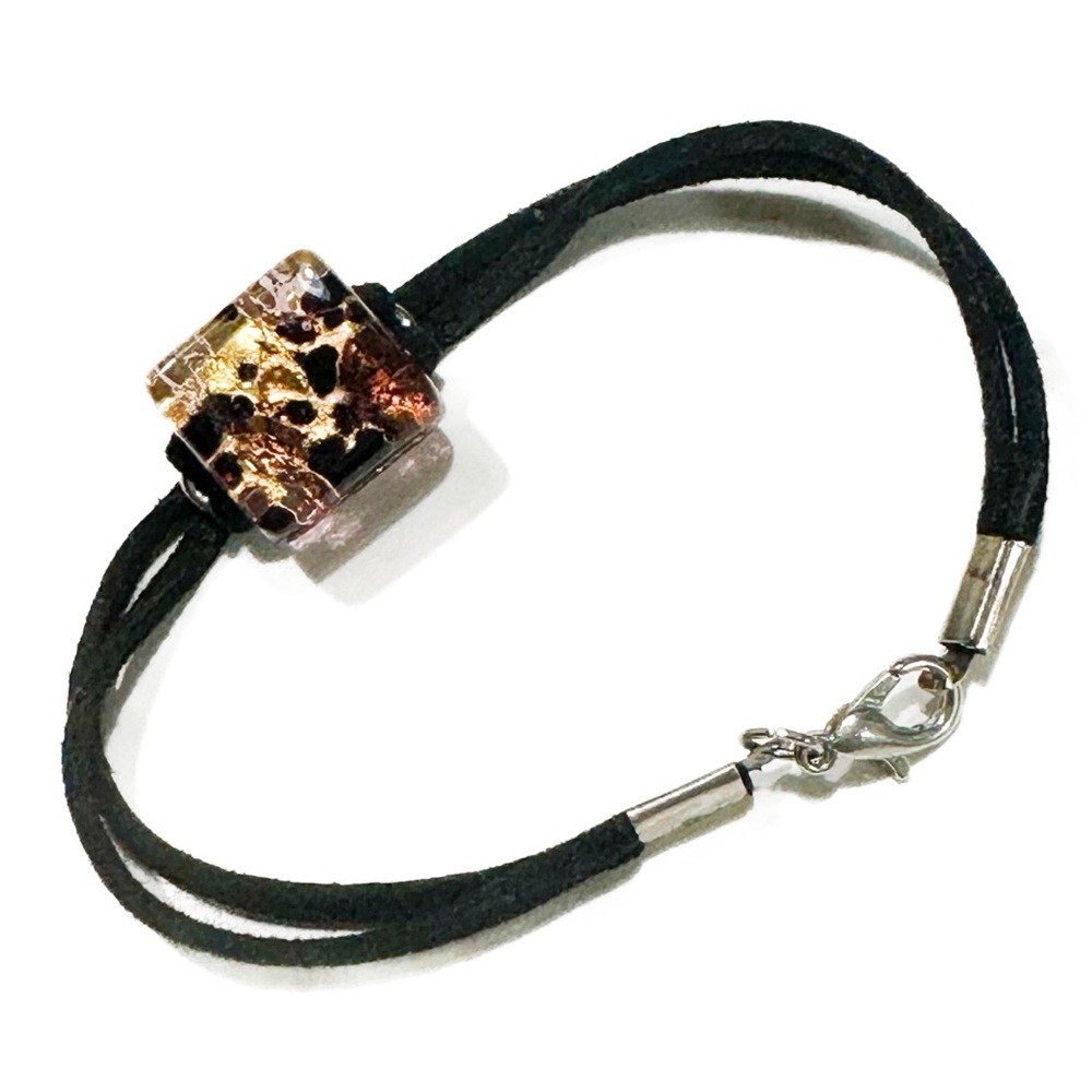5/$25 Murano Glass Simple Statement  Leather + Gold Leaf Bracelet